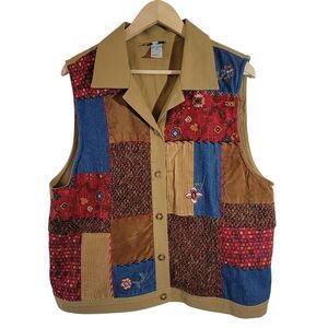VTG 80's Stonebridge Patchwork Multicolored Vest Jacket XL Cott9n Artsy Boho